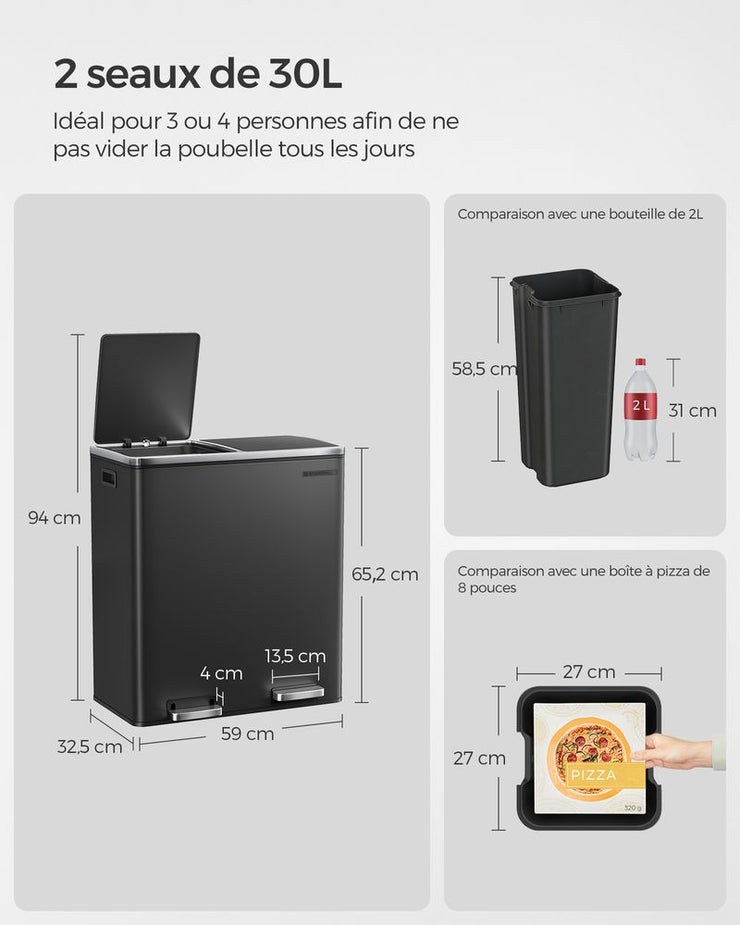 SONGMICS Poubelle 2 x 30L